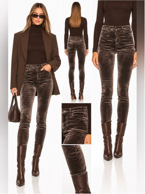 PAIGE Hoxton Ultra Skinny Velvet Pants Brown Taupe Size 29 High Rise